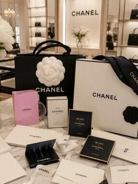 CHANEL 6xPerfume Spray 2xMascara Mini 2XLuxury Boxes 2xShip Boxes 1xBag Camellia